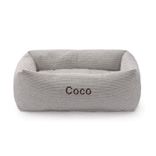 Load image into Gallery viewer, Charcoal Stripe Bolster Dog Bed